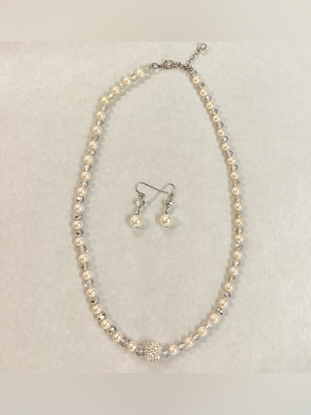 1928 Ivory Pearl & Crystal Vintage Necklace & Earring Set 🦢💋